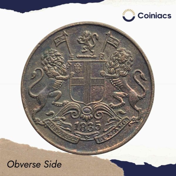 Quarter Anna East India Company 1835 Copper Coin, British India Uniform Coinage, Collectible. - Image 2
