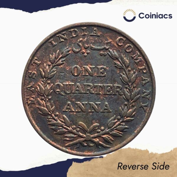 Quarter Anna East India Company 1835 Copper Coin, British India Uniform Coinage, Collectible. - Image 3