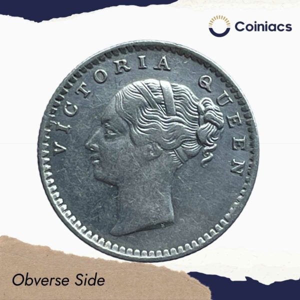 Scarce 1/4 Rupee Victoria Queen Continuous Legend 1840 CE 'S' incused (OBV-A(a), REV-I) 20 Berries Madras Mint Silver Coin, British India Uniform Coinage, Collectible. - Image 2