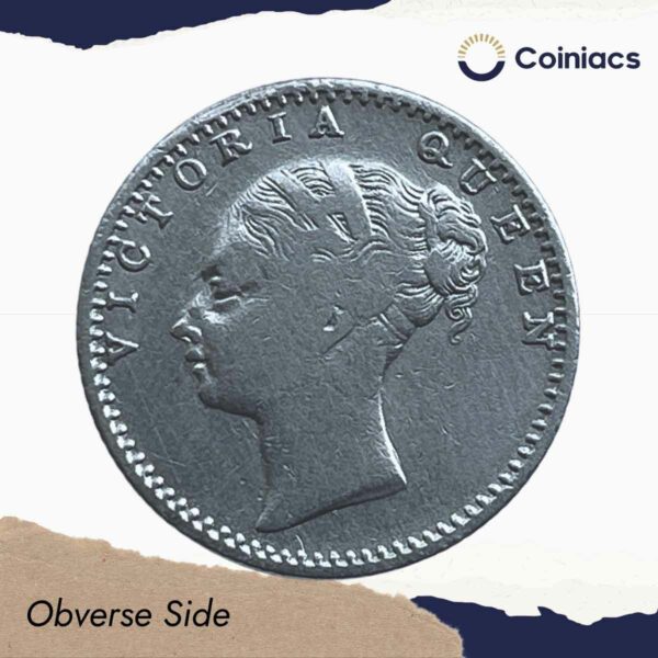1/4 Rupee Victoria Queen Continuous Legend 1840 CE (OBV-C, REV-II) 34 Berries Silver Coin, British India Uniform Coinage, Collectible. - Image 2