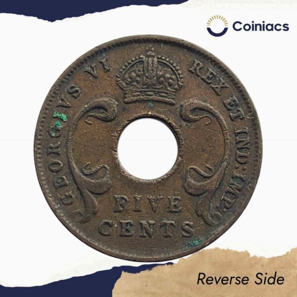 5 Cents George VI 1943 Copper Coin, East Africa, Collectible. - Image 3