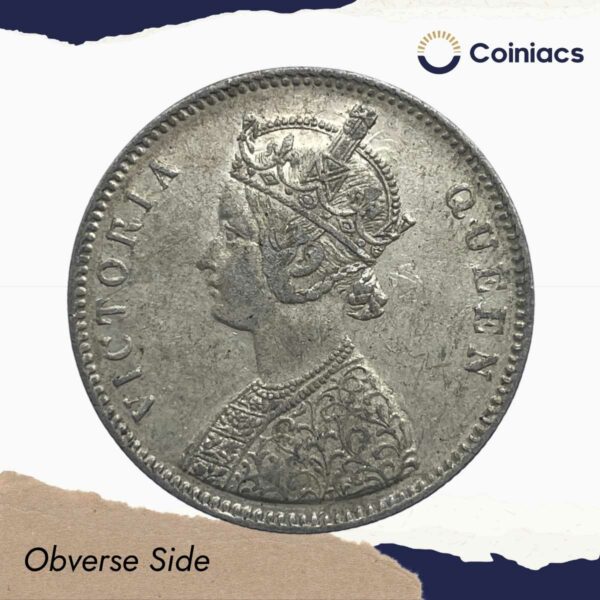 One Rupee Victoria Queen Crowned 1862 '4' Dots Silver Coin, British India Uniform Coinage, Collectible. - Image 2