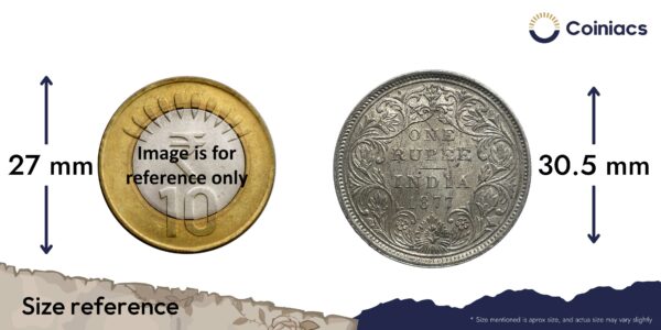 One Rupee Victoria Empress 1877 Bombay Mint Silver Coin, British India Uniform Coinage, Collectible. - Image 4