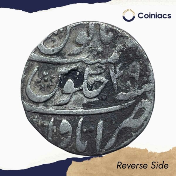 One Rupee Aurangzeb RY 49 1116 AH Itawa Mint Silver Coin, Mughal Empire, Collectible. - Image 3