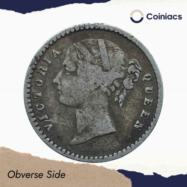 Two Annas Victoria Queen Divided Legend 1841 CE Silver Coin, British India Uniform Coinage, Collectible. - Image 2