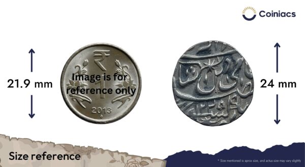 One Rupee Shah Alam II RY 26 1225 AH (1810 CE) Banaras Mint Silver Old coin, Princely State of Awadh, Collectible. - Image 4