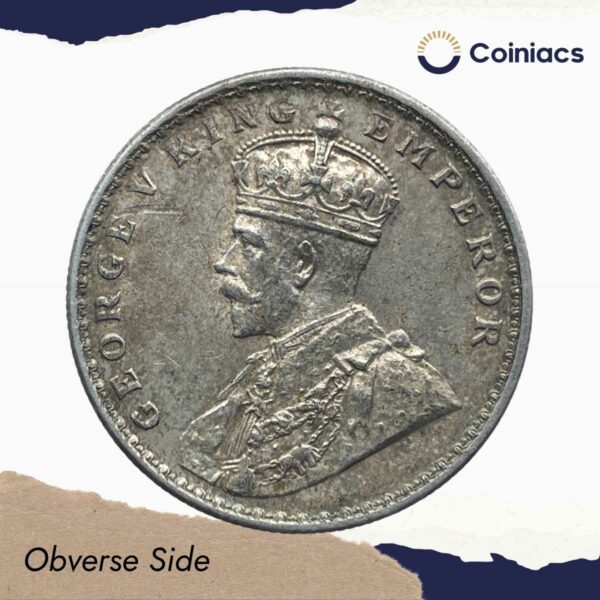 One Rupee George V 1919 CE Calcutta Mint Silver coin, British India Uniform Coinage, Collectible. - Image 2