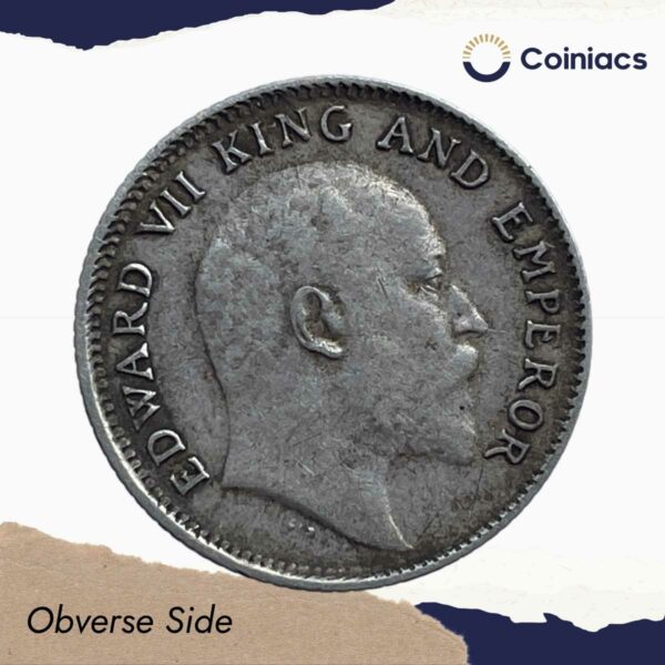 Scarce 1/4 Rupee Edward VII King And Emperor 1907 Calcutta Mint Silver Coin, British India Uniform Coinage, Collectible. - Image 2