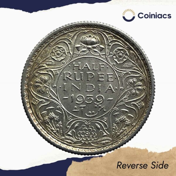 Half Rupee George VI King Emperor 1939 Calcutta Mint Silver Coin, British India Uniform Coinage, UNC. - Image 3