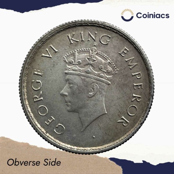 Half Rupee George VI King Emperor 1939 Calcutta Mint Silver Coin, British India Uniform Coinage, UNC. - Image 2