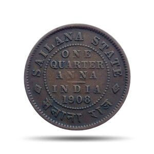 Scarce One Quarter Anna Edward VII King & Emperor 1908 Copper Coin, Princely State of Sailana, Collectible.