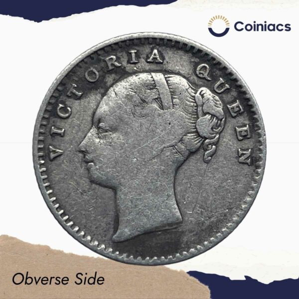 Scarce 1/4 Rupee Victoria Queen Continuous Legend 1840 CE 20 Berries Silver Coin, British India Uniform Coinage, Collectible. - Image 2