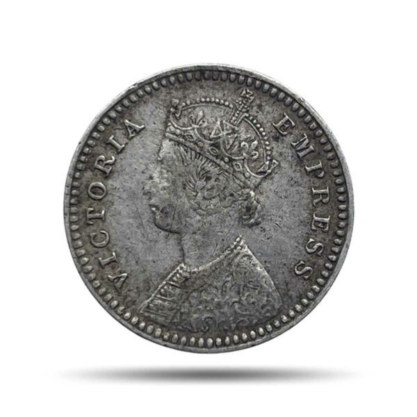 Two Annas Victoria Empress 1890 Calcutta Mint ('C' incuse) Silver Coin, British India Uniform Coinage, Collectable.