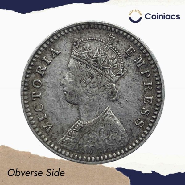 Two Annas Victoria Empress 1890 Calcutta Mint ('C' incuse) Silver Coin, British India Uniform Coinage, Collectable. - Image 2