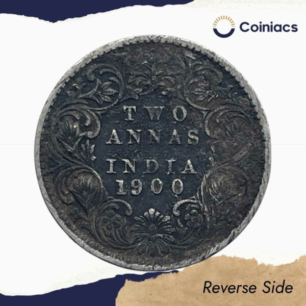 Two Annas Victoria Empress 1900 Bombay Mint ('B' Raised) Silver Coin, British India Uniform Coinage, Collectable. - Image 3