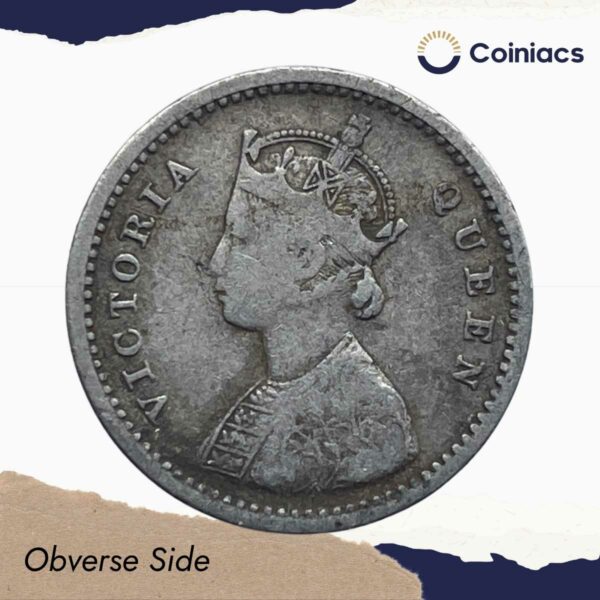 Two Annas Victoria Queen 1862 Silver Coin, British India Uniform Coinage, Collectible. - Image 2