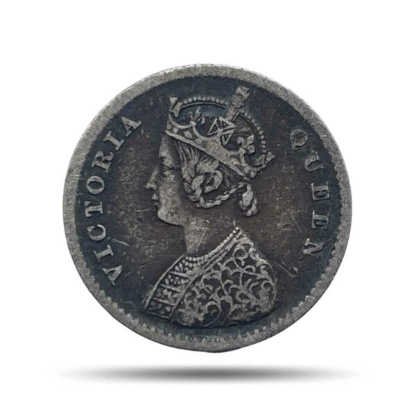 Two Annas Victoria Queen 1862 Silver Coin, British India Uniform Coinage, Collectible.