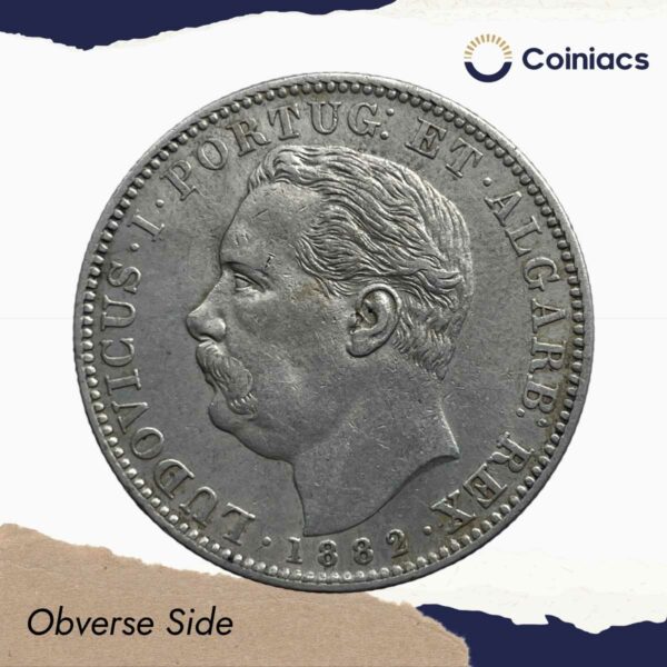 Uma Rupia (1 Rupia) Luiz I 1882 CE Silver coin, Portuguese India (India Portugueza), XF - Image 2