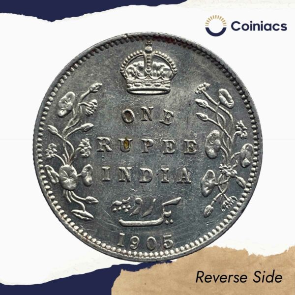 One Rupee Edward VII King & Emperor 1905 CE Bombay Mint Silver Coin, British India Uniform Coinage, XF. - Image 3