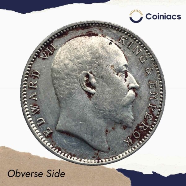 One Rupee Edward VII King & Emperor 1905 CE Bombay Mint Silver Coin, British India Uniform Coinage, XF. - Image 2