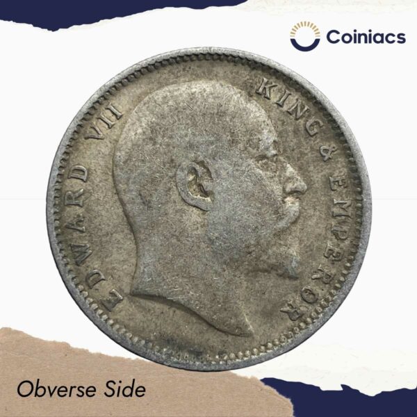 Scarce One Rupee Edward VII King & Emperor 1909 CE Calcutta Mint Silver Coin, British India Uniform Coinage, Collectible. - Image 2