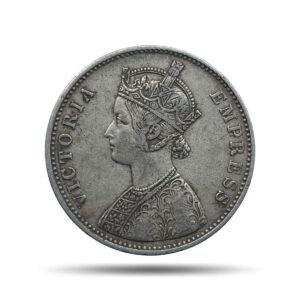 One Rupee Victoria Empress 1877 (Dot) Bombay Mint (Obv-A, Rev-II) Silver Coin, British India Uniform Coinage, Collectible.