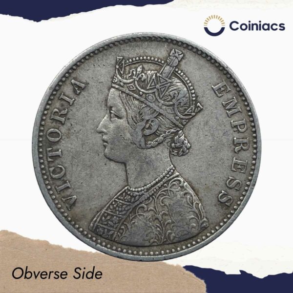 One Rupee Victoria Empress 1877 (Dot) Bombay Mint (Obv-A, Rev-II) Silver Coin, British India Uniform Coinage, Collectible. - Image 2