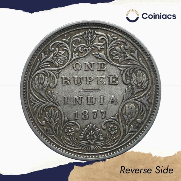 One Rupee Victoria Empress 1877 (Dot) Bombay Mint (Obv-A, Rev-II) Silver Coin, British India Uniform Coinage, Collectible. - Image 3