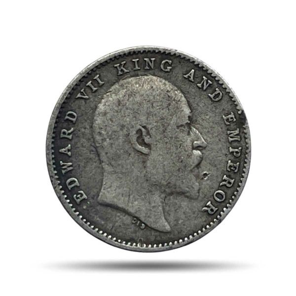 Two Annas Edward VII King And Emperor 1903 Calcutta Mint Silver Coin, British India Uniform Coinage, Collectible.