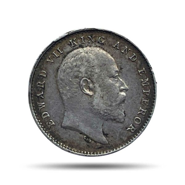 Two Annas Edward VII King And Emperor 1908 Bombay Mint Silver Coin, British India Uniform Coinage, Collectible.